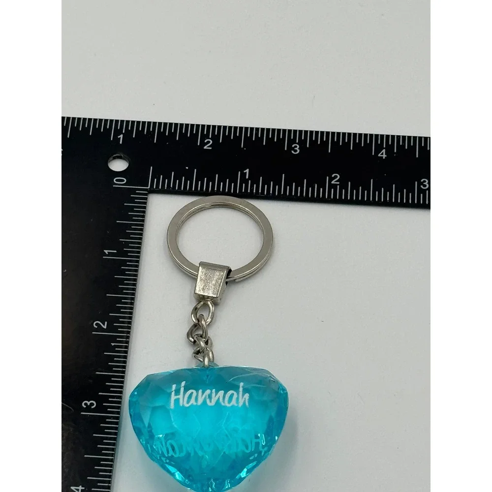 Hannah Personalized Blue Faceted Heart Keychain Acrylic Name Bag Charm Accessory